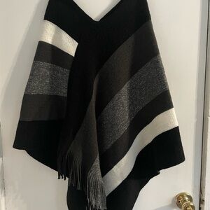 Elegant Warm Black and Gray Striped Poncho